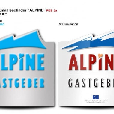 Alpine Gastgeber porcelain enamel sign, preview of the embossing 