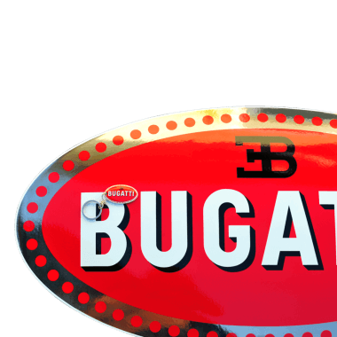 Bugatti porcelain enamel sign 750 mm x 380 mm, hidden hanger, sign with real platinum and keychain 50 mm x 30 mm 