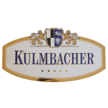 Kulmbacher porcelain enamel sign, embossed and featuring real gold; for use as an outdoor sign in the gastronomy sector; approx. 800 mm x 500 mm 