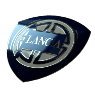 Intricate Lancia porcelain enamel sign, 50 cm in diameter, embossed, with platinum and hidden hanger 