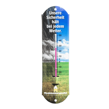 Mecklenburger thermometer, present for a customer, made of aluminium, 60 mm x 200 mm, suitable for outdoor use 