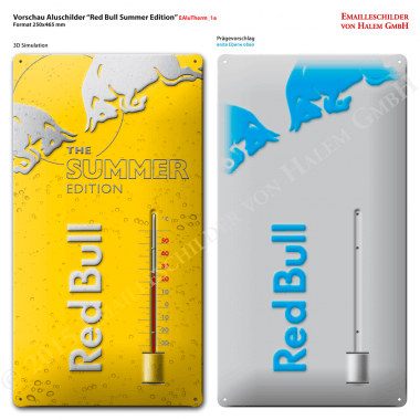 Preview of the embossing to be applied to the Redbull Summer Edition thermometer 