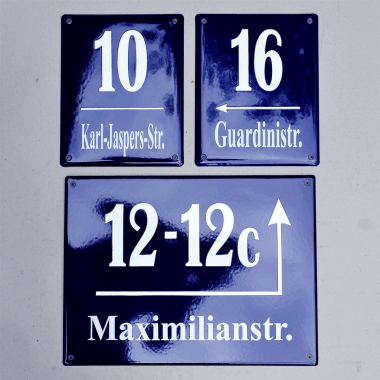 Single items, house numbers, street signs, door signs etc. are available from our subsidiary, Classic Emaille. Please click here to view the website. It is german only, but if you need a single piece or a small amount, send us a mail in english. 